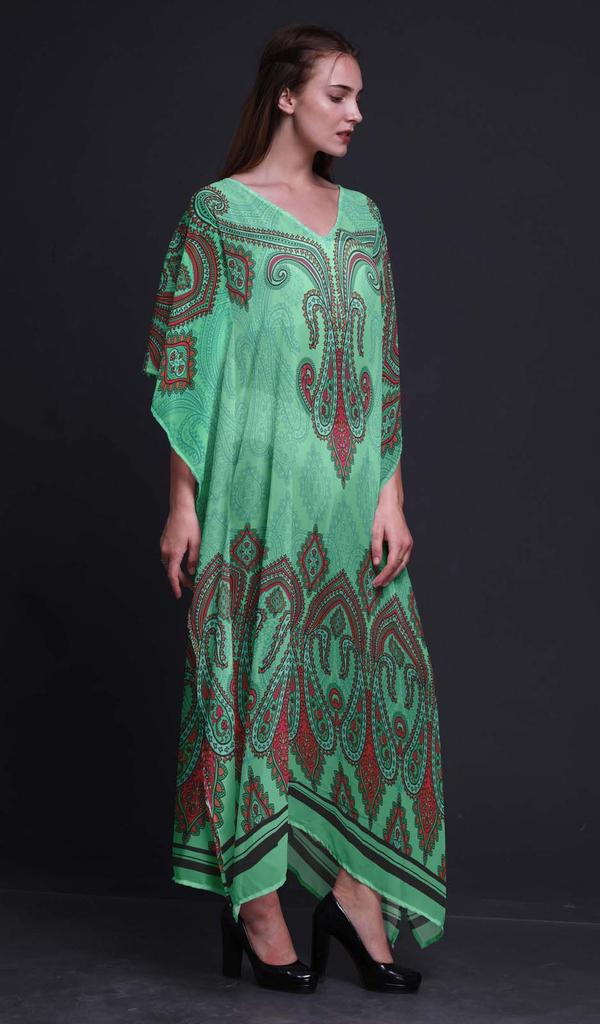 Phagun Floral & Paisley Long Caftan Maxi Dress Beach Swimwear Cover up Womens