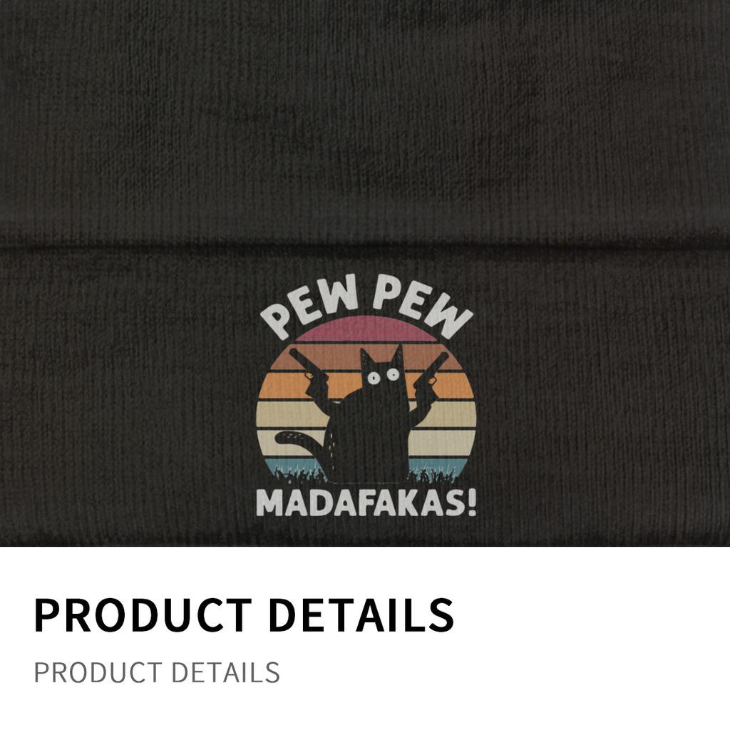 Chapeau Tricoté Bonnet Chat Noir Rétro Vintage Pew Pew Madafakas Chapeau Automne Hiver Chaud Polyester Décontracté Bonnets pour Unisexe Femmes
