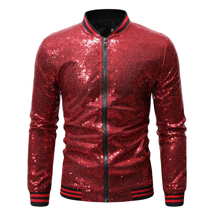 Herren Lockerer Pailletten Tanzanzug Reißverschluss Strickjacke