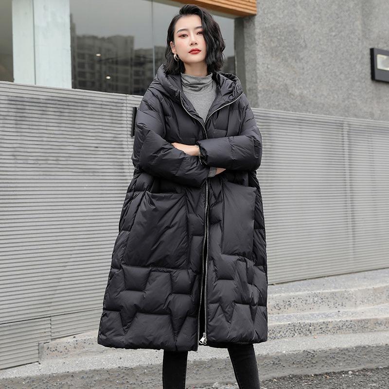 Winter Women Oversize Long Down Jacket Hooded Thick Warm Casual Pocket Parkas Snow Coat