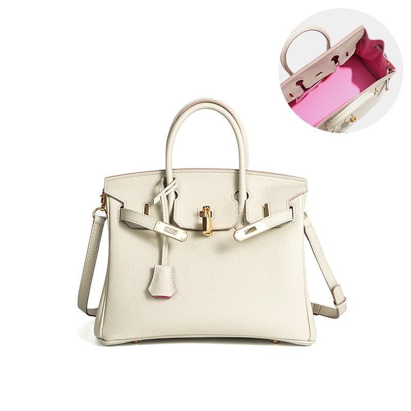 

Сумка из вощеной кожи первого слоя ручной работы Togo Platinum, узор личи, натуральная кожа, женская сумка с замком, сумка высокого класса