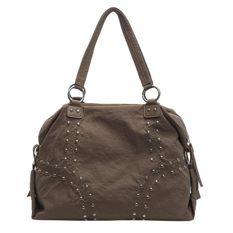 Fashionable Rivet Nylon Tote Bag for Women Large Capacity Underarm Bag Summer Trend Pure Color Shoulder Bag
