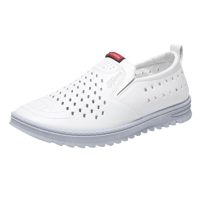 Hollow Leather Shoes Men's Summer Breathable Soft Leather Low-top Business Leisure One-pedal Hole Dad Men's Shoes