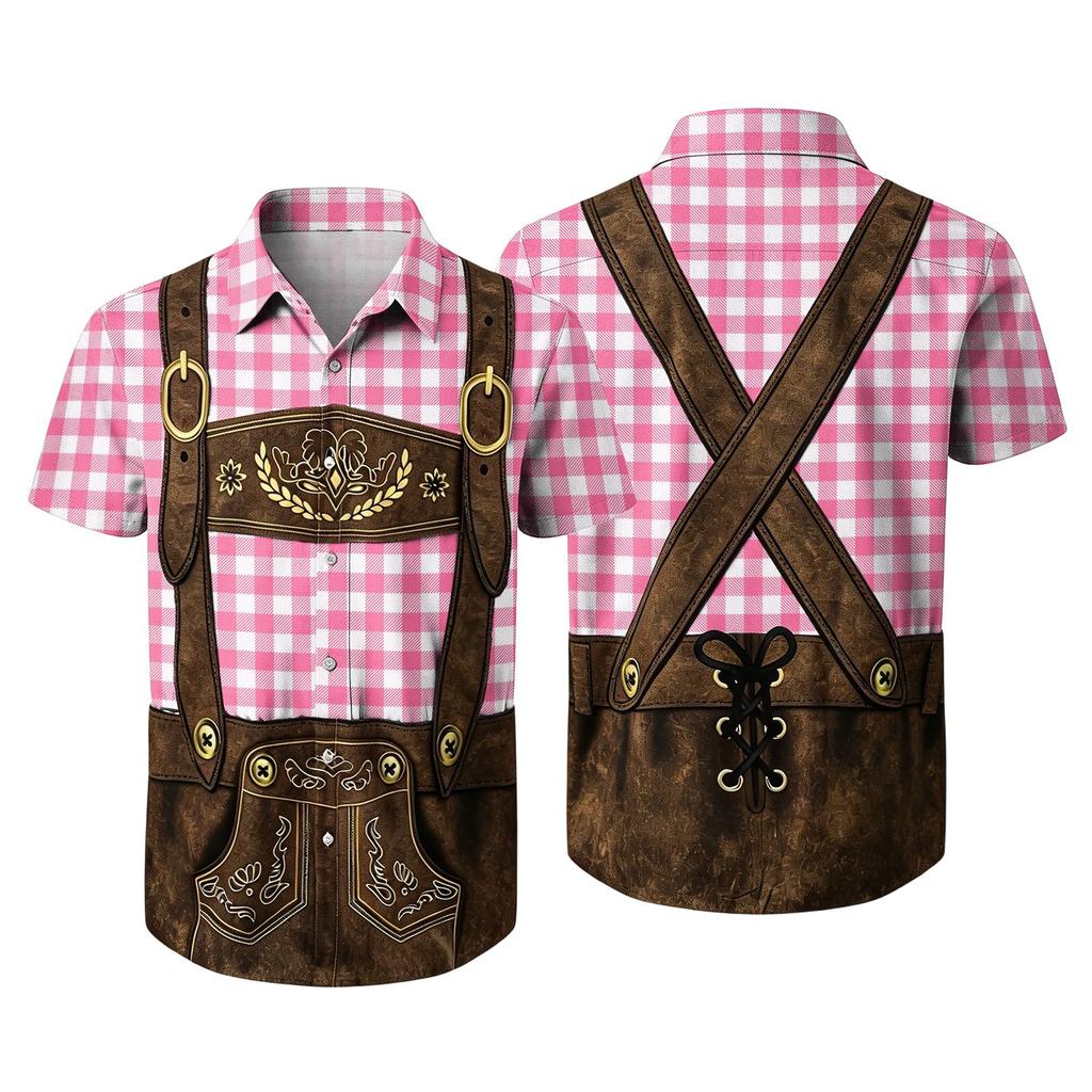 Men's Short Sleeve Button Down Shirt with Vintage Festival Pattern Casual Loose Fit for Party and Daily Wear