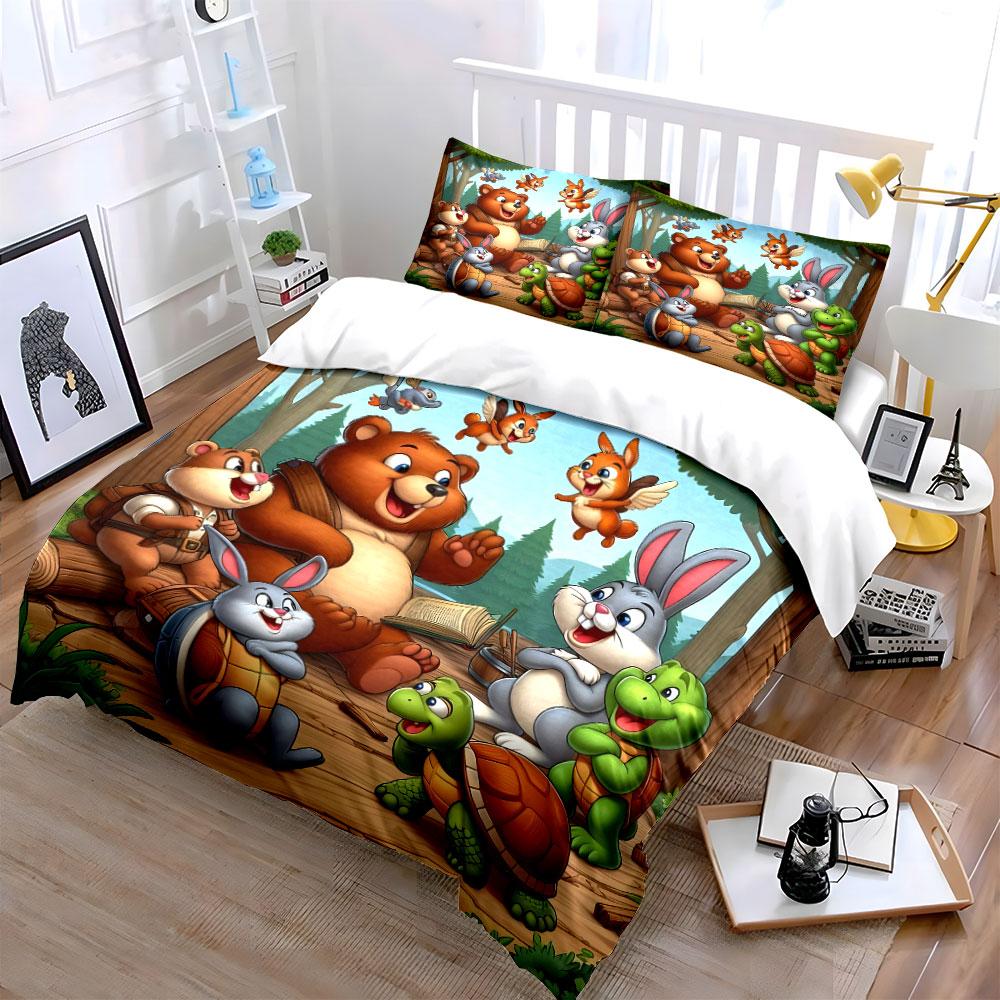 Cartoon Animal Forest Decor Soft Comfortable Duvet Cover Bedding Set Included 1*Duvet Cover & 2*Pillowcases, Gift