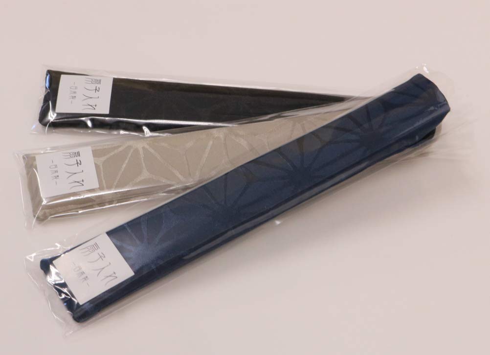 Matsumi Kogeisha fan hemp leaf Japanese-made case, jacquard, pattern, black, 23.5cm