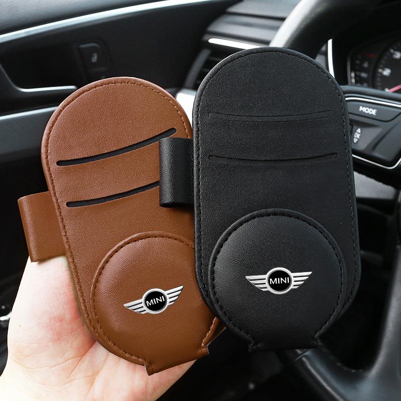 Leather Car Glasses Clip Sun Visor Multi-function Sunglasses Clip For BMW Mini Cooper F54 F55 F56 R56 R60 SONE Roadster Clubman Coupe
