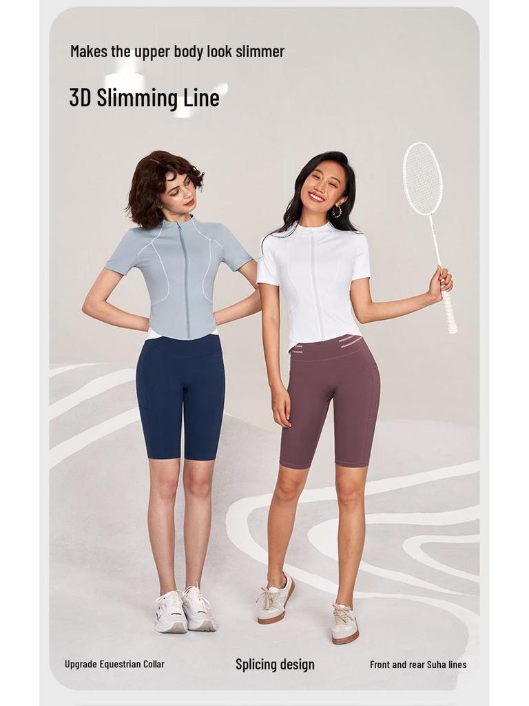 Women's Quick-Dry Short Sleeve Sports Top: Zipper Slim Fit Cycling, Yoga, Running Jacket for Summer Fitness