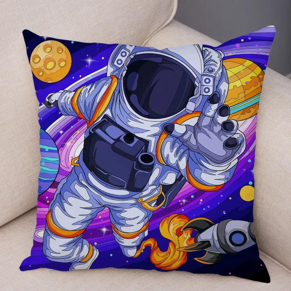 Cartoon Astronauts Cushion Cover Soft  Decor Cosmic Sky Pillowcase for Sofa Home Car  Print Pillow Case Children Room