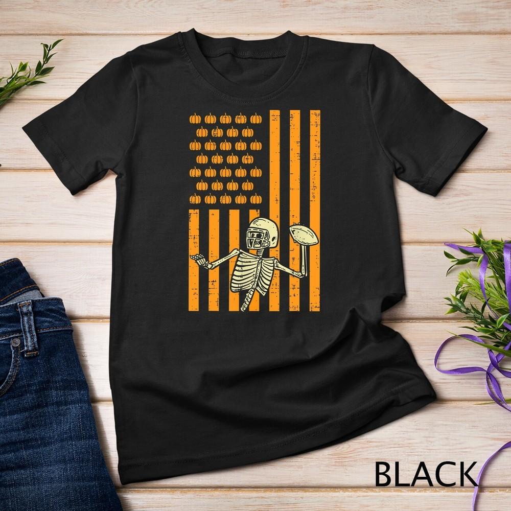 US Flag American Football Skeleton Halloween Sport Patriotic Unisex T-shirt
