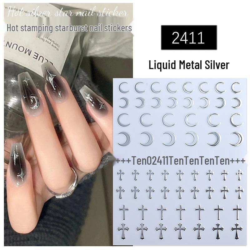 Trendy Silver Mirror Nail Stickers: Stars, Hearts, Moons & Chrome Designs