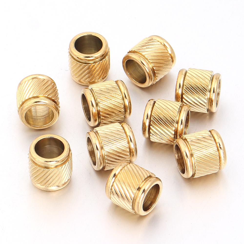 5-10pcs Stainless Steel Big Hole Beads Cylindrical Texture Loose Spacer Beads For Jewelry Making DIY Necklace Bracelets Supplies