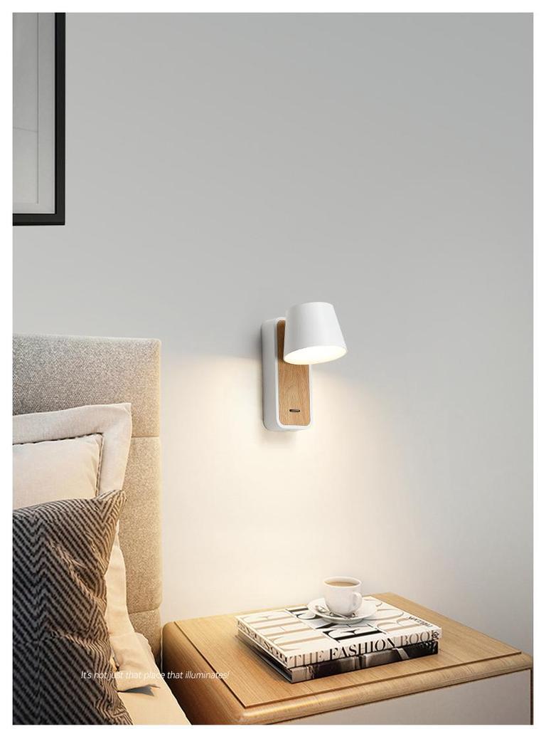 Rotatable LED Bedside Wall Light with Switch for Hotel, Guest Room, or Bedroom Reading.