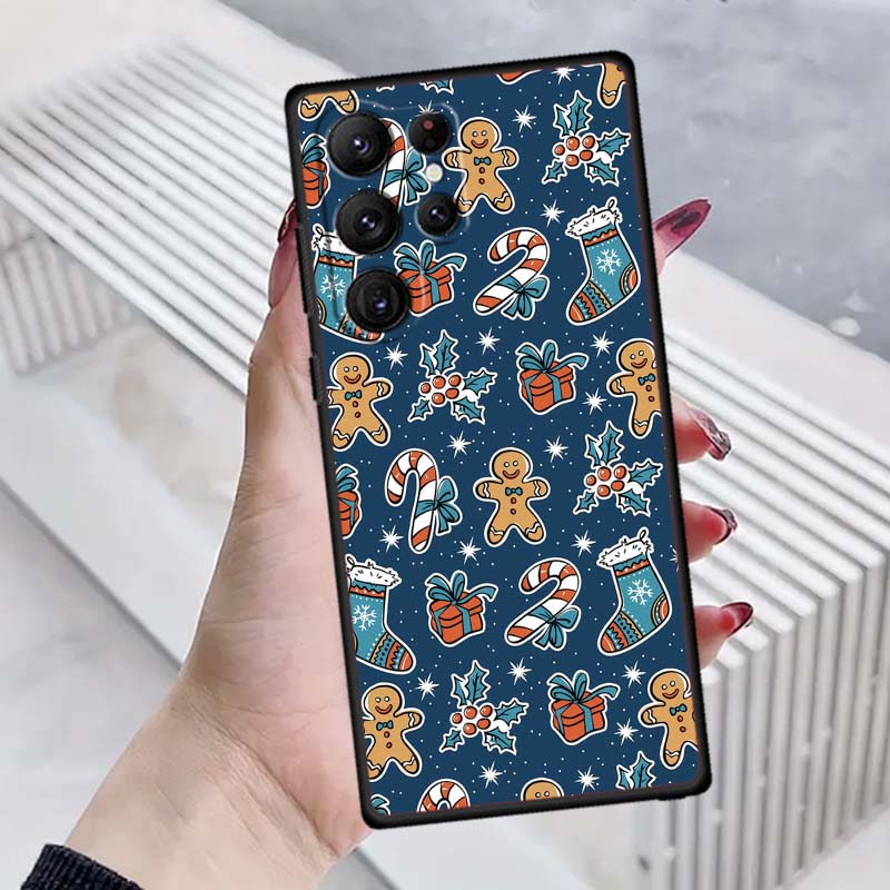 

Рождественский мультяшный узор Для Samsung Galaxy S26 S25 S24 S23 S22 S21 S20 Ultra Plus FE 5G Черный Мягкий ТПУ Чехол для телефона Galaxy S24 FE