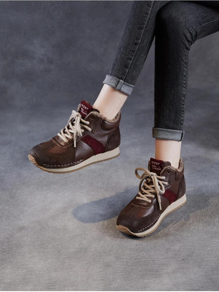 Johnature Plüschige, warme Freizeit-Sportschuhe zum Schnüren, weiche Sohle, bequem und vielseitig – flache Damenschuhe