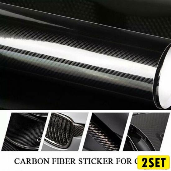 2Set 5D Carbon Glossy Fiber Film Vinyl Interior Car Wrap Stickers Auto Accessori
