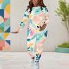 Women Plus Size Round Neck Long Sleeve Printed Top And Fitted Pants Two Piece Set
