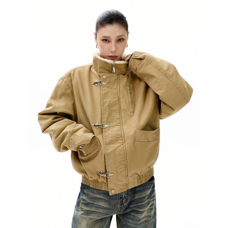 Kisko Winter American-Style Bomber Fleece-Lined Jacket Cotton Coat for Men and Women, Stylish Warm Casual Outerwear for Couples, Trendy