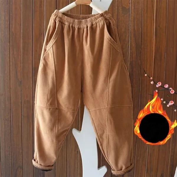 Women's Winter Padded and Thickened Warm Pants Loose Casual Corduroy Radish Pants