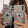 One-eyed Monster Card Insert Transparent Gray Phone Case for iPhone 13/14/15, Suitable for XR, 11/12 Pro, XS Max. Ideal for Women.