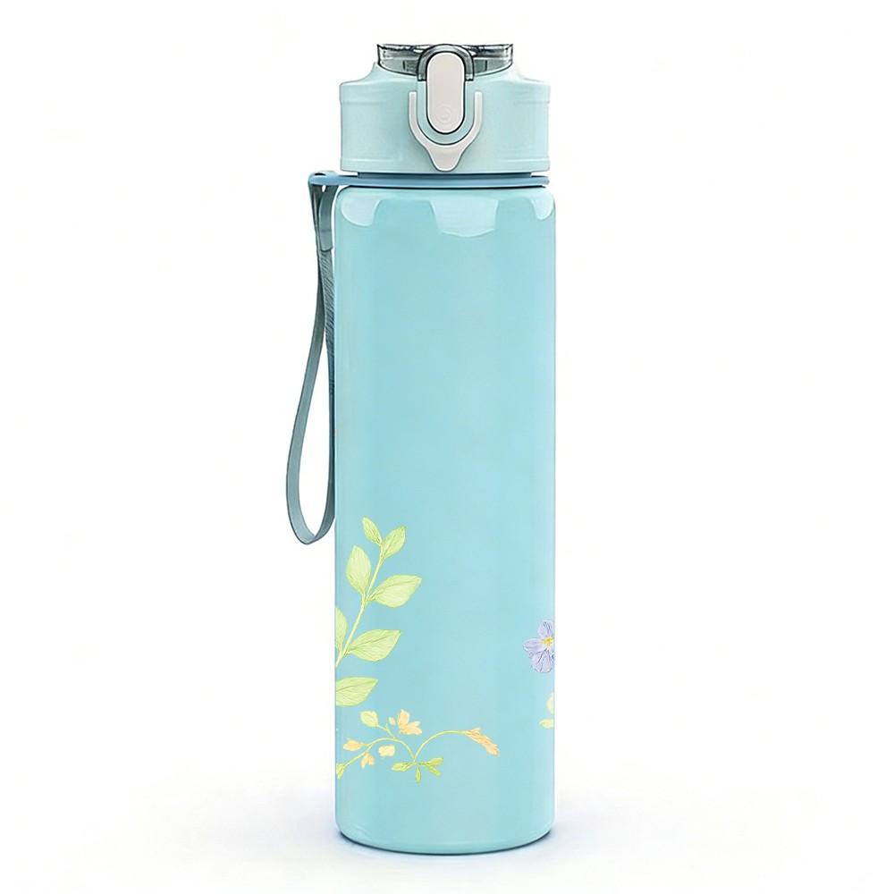 1PC Soft Light Pastel Mixed Wild Flower Print 750ml Color Plastic Sports Water Bottle Leakproof Flip Straw Lid Suitable for Sports Office Home Use