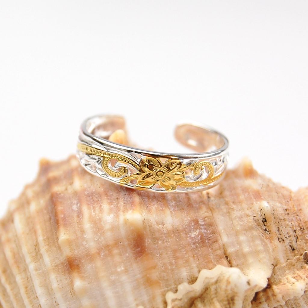 [BreezyIsland] Hawaiian Jewelry Hawaiian Scroll Toe Ring with Gold Tone Openwork, 6mm Wide