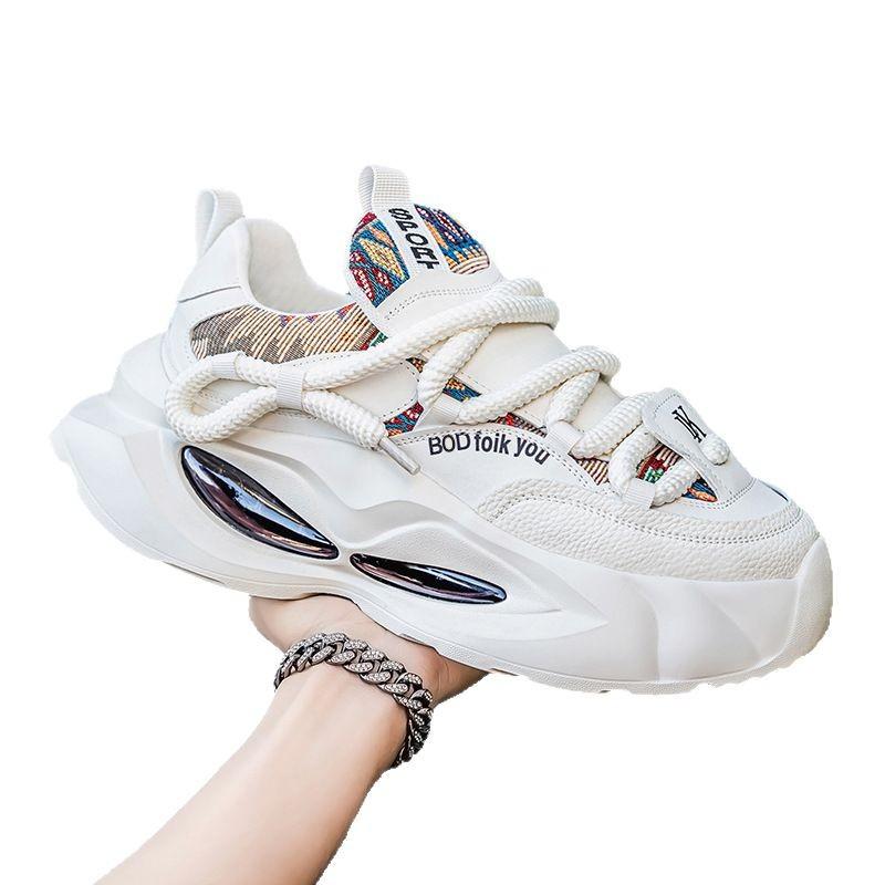 Korean version of men's fashion solid color little white shoes college style lace-up casual platform shoes outdoor low-top sports dad shoes