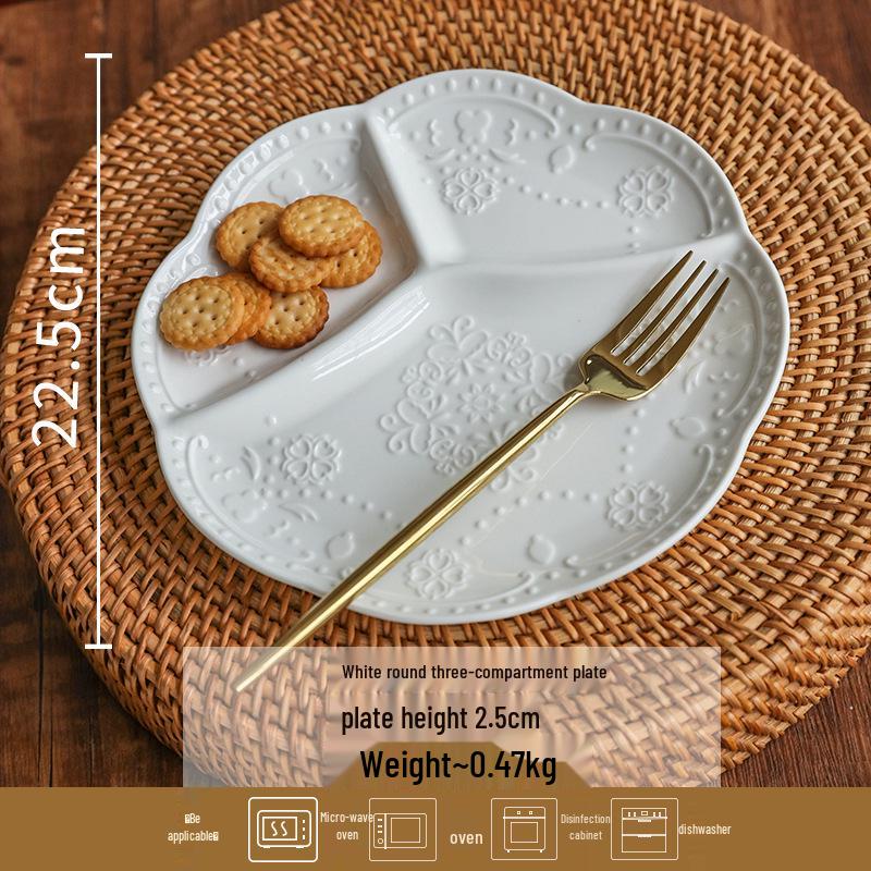 Japanese Style Ceramic Divided Plate for Kids - 3-Compartment Meal, Dried Fruit, and Breakfast Plate