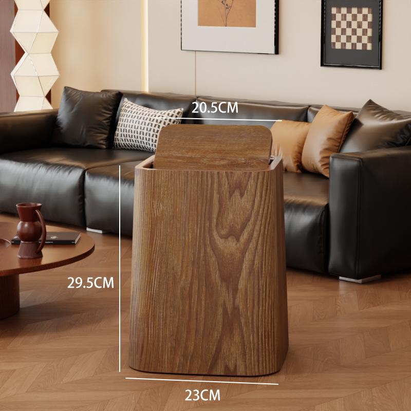 Wood Grain Trash Bin Vintage Creative Bedroom Kitchen New Chinese Style Hotel Large Bathroom Wastebasket