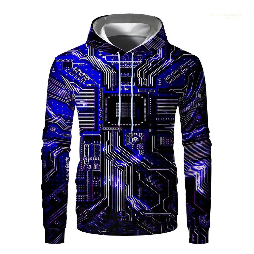 2023 Electronic Chip Pattern Fashion Devil 3D Printing Hoodie Men's Casual Funny Pullover Hip Hop