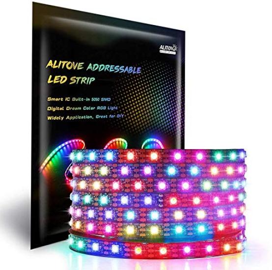 

ALITOVE WS2812B LED 300 NeoPixel RGB ЛЕНТА 5050 SMD Пиксельная светодиодная лента Черная DC5V Лента, 5м, Светодиоды, Светодиоды, Свет, Неводонепроницаемая, Основа,
