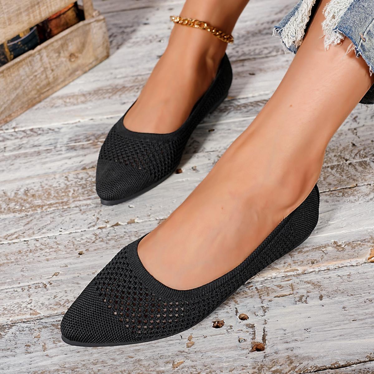 

Summer large size solid color pointed flat sole shoes women s breathable knitted feet light mouth lazy work shoes wish 36