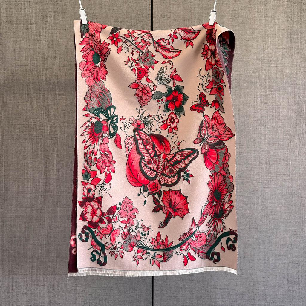 Luxury Winter Cashmere Scarf Women Warm Pashmina Blanket Poncho Scarves Female Butterfly Print Shawl Thick Foulard Bufanda