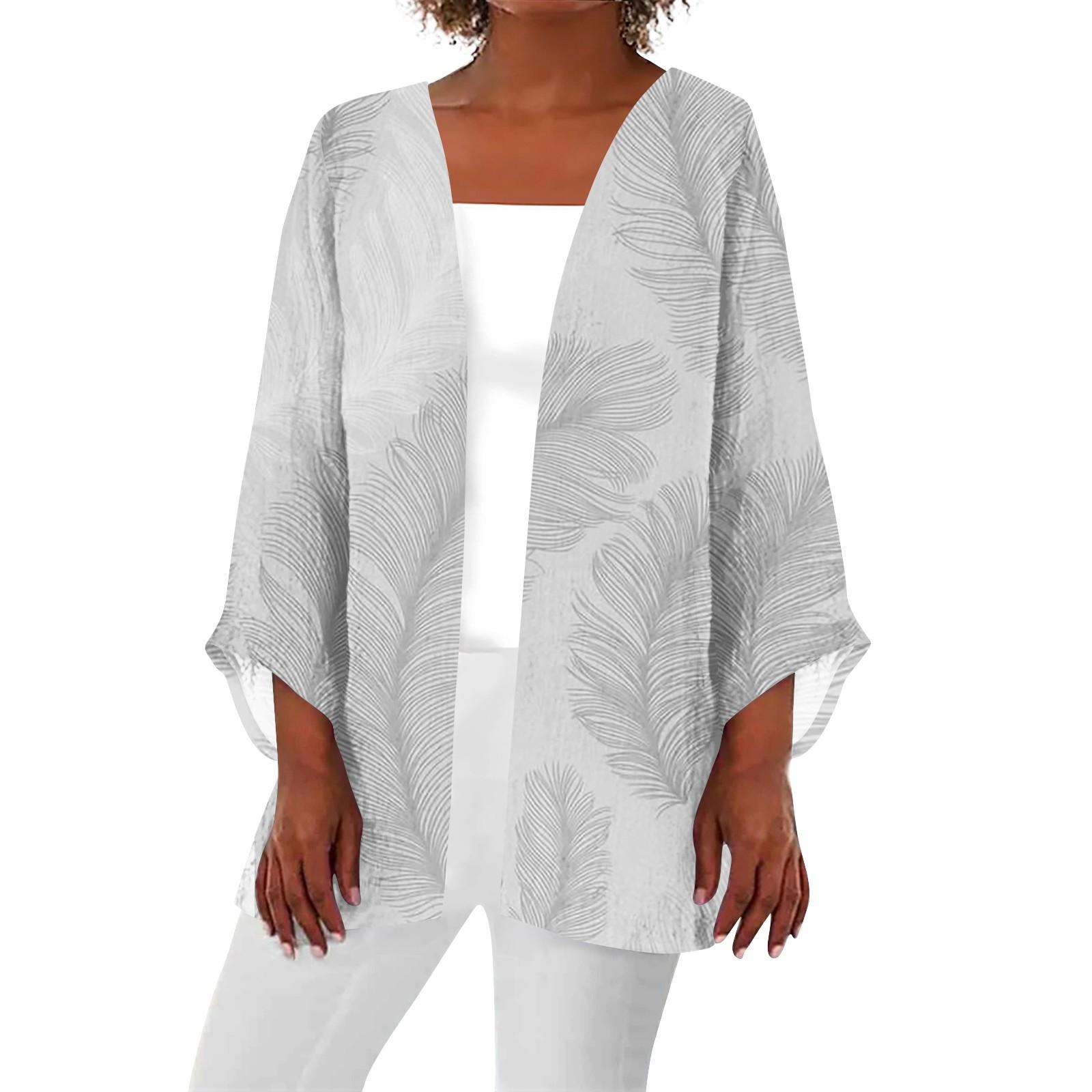 

Женская повседневная модная легкая куртка средней длины с принтом в стиле ретро, ​​кардиган S серый