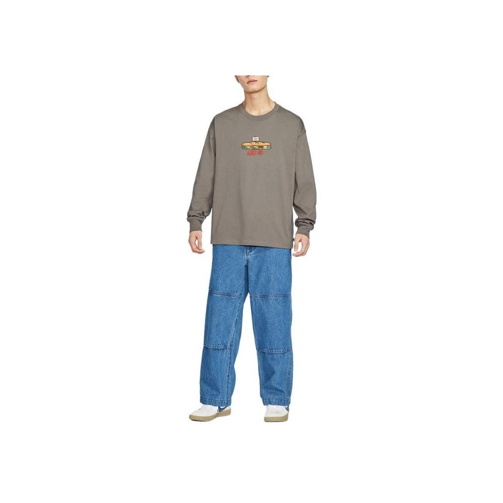 Nike Vintage Print Pullover Rundhals Drop Shoulder Langarm T-Shirt Herren Oberteile Braun HJ0807-289