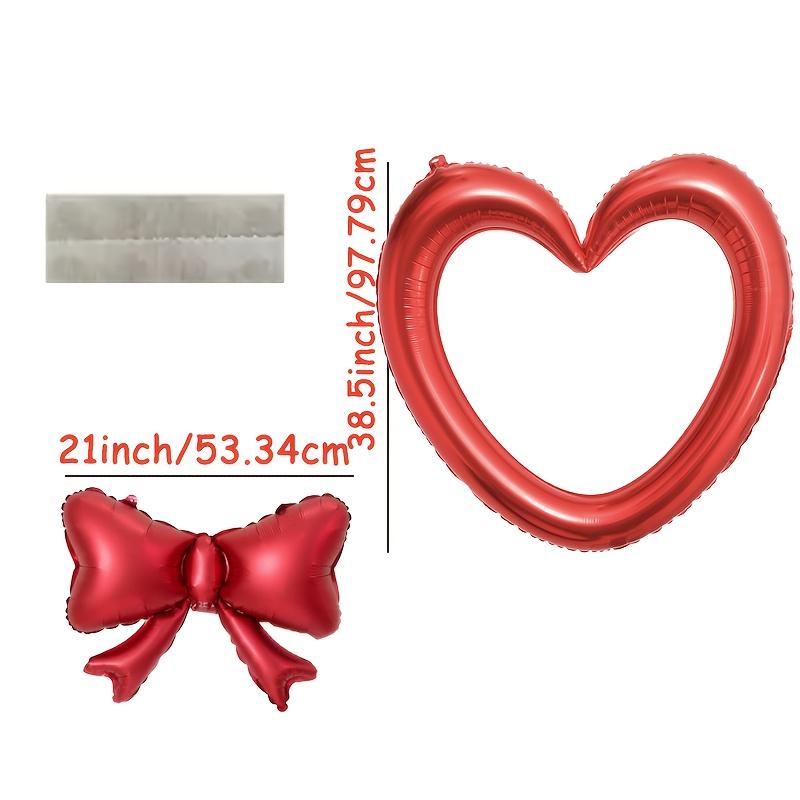 

1Set Red Hollow Heart Foil Balloons with Matte Red Bow Birthday Parties Valentine s Day Wedding Decorations Photo Frame Balloon As Picture