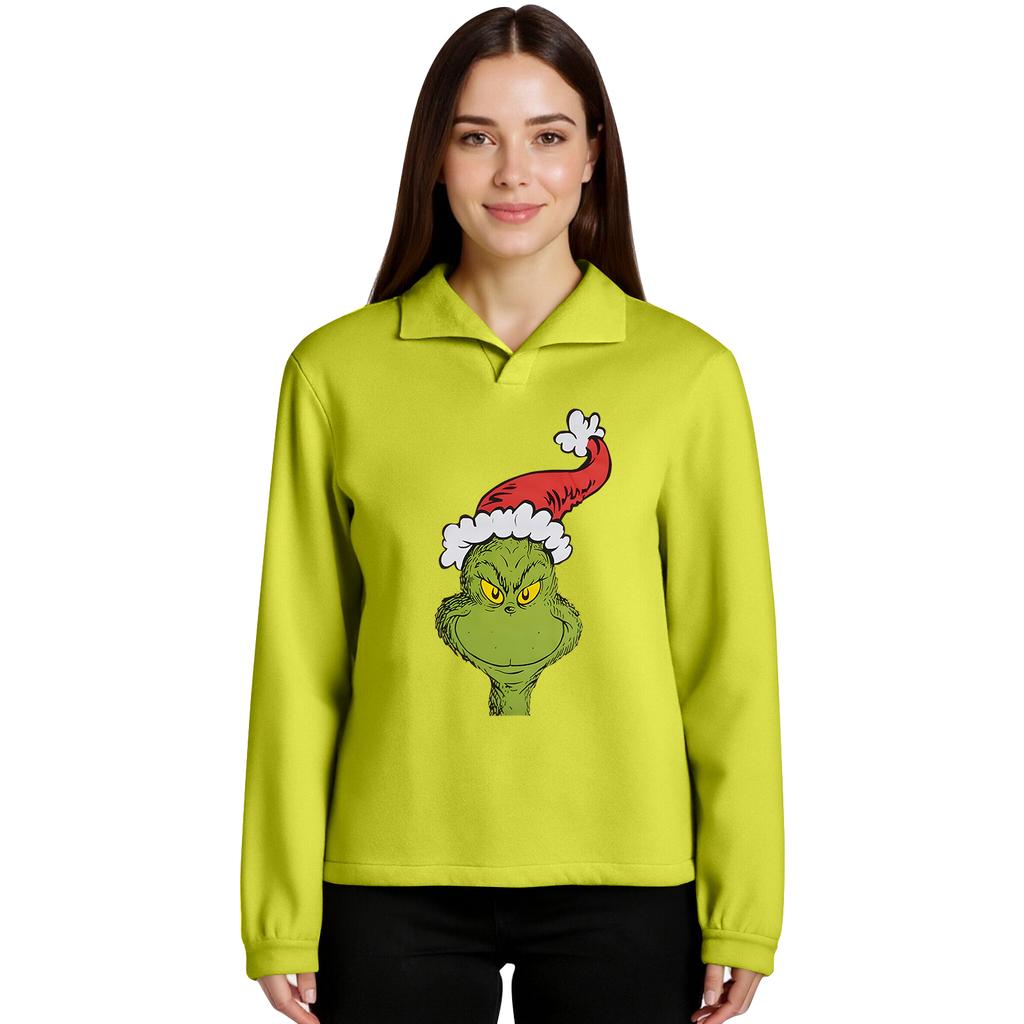 Women's Stand-up Collar Long-sleeved Pullover Top, Christmas Print Sports Top