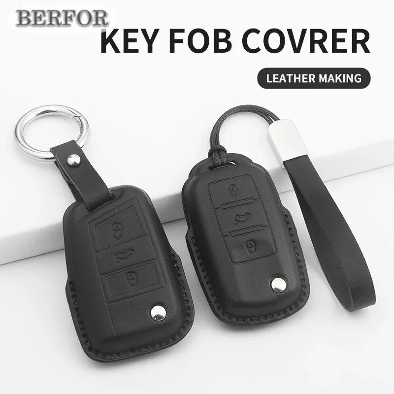 Car Key Cover For VW Volkswagen MK7 Golf 7 Passat Tiguan MK2 For SEAT Ateca Leon FR 2 PU Car Key Protector Shell Accessories