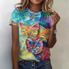 3D Printed Funny Animal T-Shirt for Women Cute Cat Graphic T Shirts Summer Harajuku Round Neck Tops Short Sleeves Loose Tees