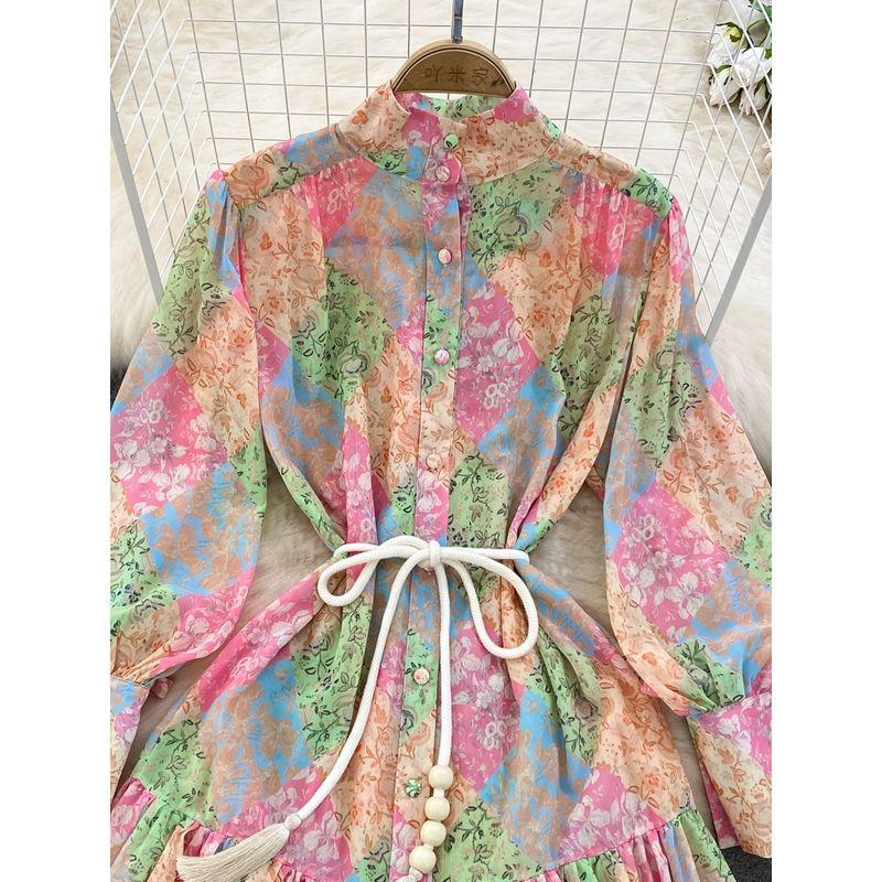 Accessible Luxury Lantern Long Sleeve Single Breasted Elegance Dress