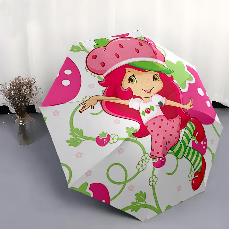 Strawberry Shortcake Automatic Opening Folding Umbrella with 8-Bone Iron Frame - Perfect for Fans, Travelers, and Everyday Use! Ideal Gift F