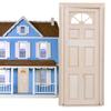 Rural Farmhouse Styles Unpainted Wood Door with Semicircular Sun Window for 1/12 Scale Doll House Scene Arrangement