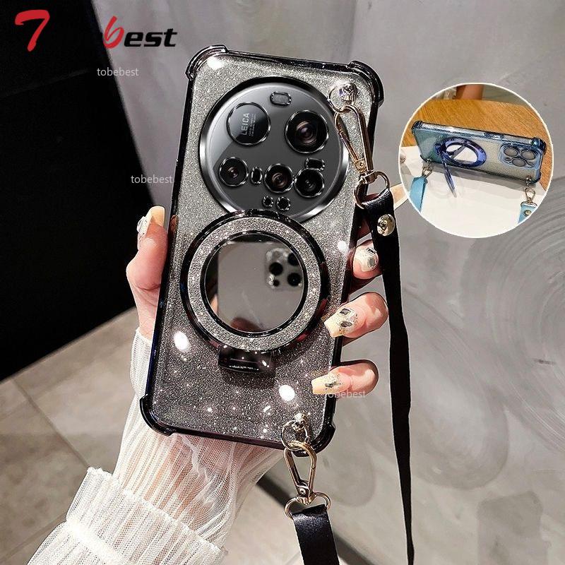 Crossbody Lanyard Shockproof Glitter Plating Magsafe Holder Case For Xiaomi 15 Ultra 14 14T 13 12 Pro Cover