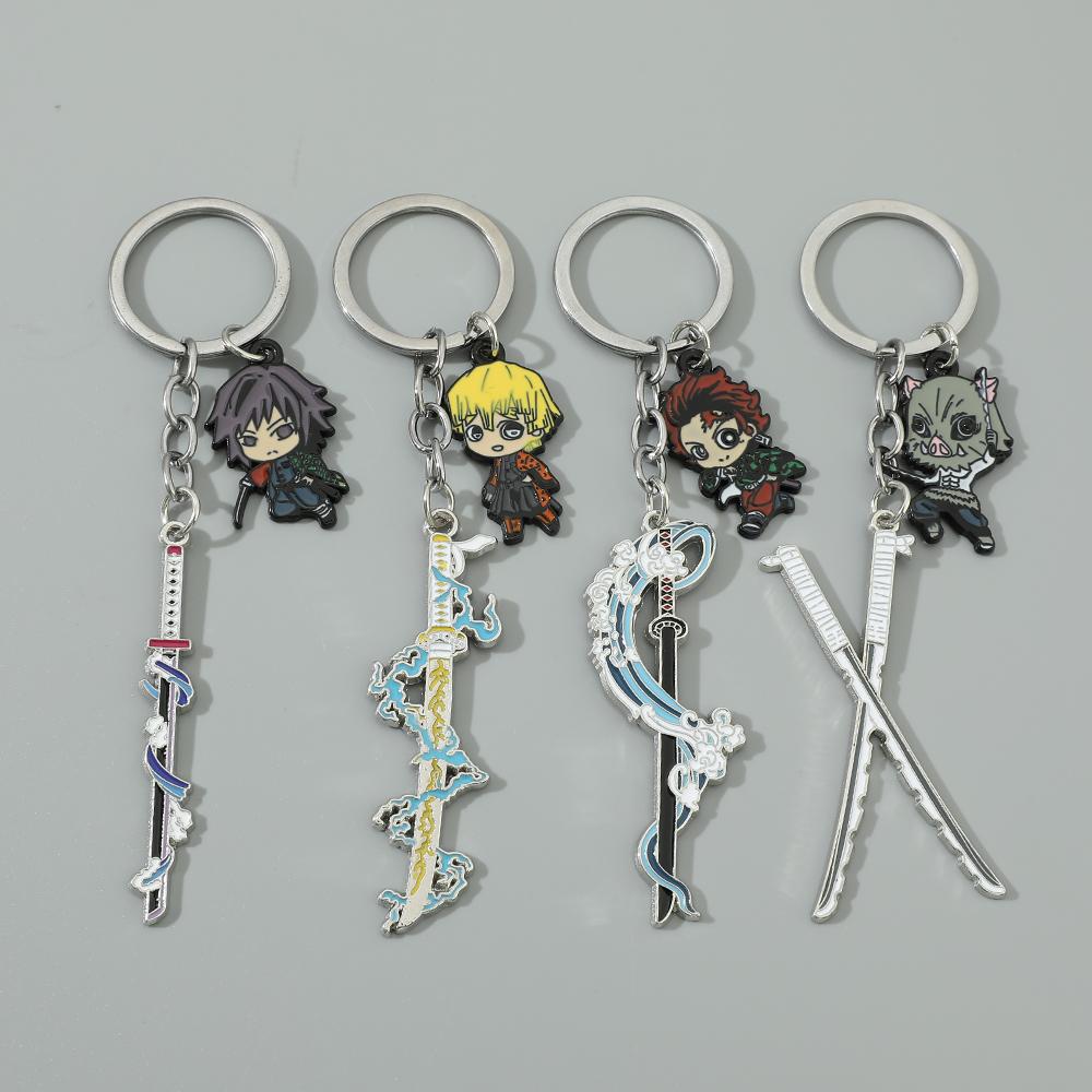 Anime Keychain Kimetsu No Yaiba Figure Kamado Tanjirou Weapon Pendant Keyring Car Key Holder Jewelry Accessories