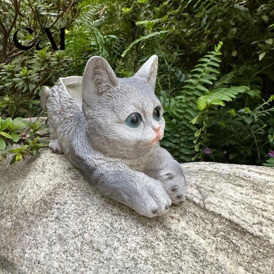 Window Sill Plant Holder Creative Resin Cat Planter, Cute Lying Flower Pot for Garden Simulated Animal Statue Yard, Adorable Holder, Indoor