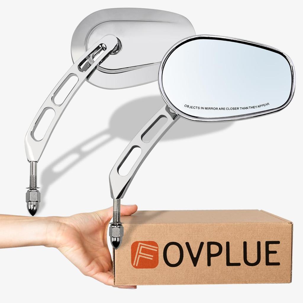 FOVPLUE Chrome Oval Fairing Rear Mirror, Motorcycle Mirror Adjustment, Fits Harley Sportster Dyna Bobber Chopper Street Gliden, Fits Most 8mm Thread H