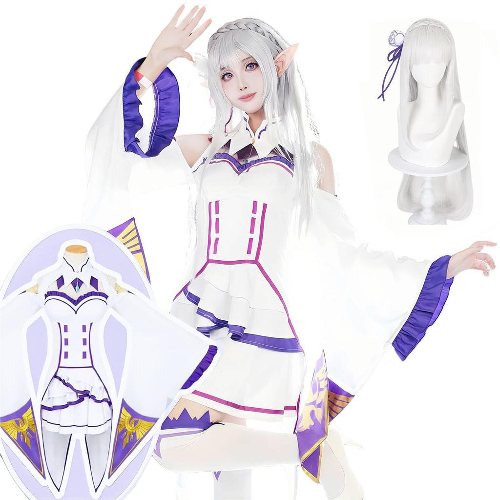Cosplay Emilia Cosplay Costume Stage School Starting Life In Another World Casual [Nou-satsu] ReZero Dress, Anime, Halloween, Outfit, Festival,