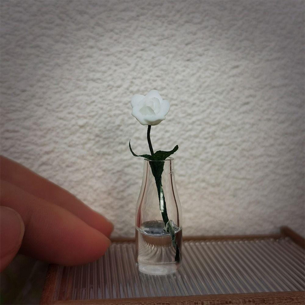 

Mini Floral Dollhouse Miniature Rose Model Miniature Pink Rose Doll Accessories Pretend Play Toys white-style 1