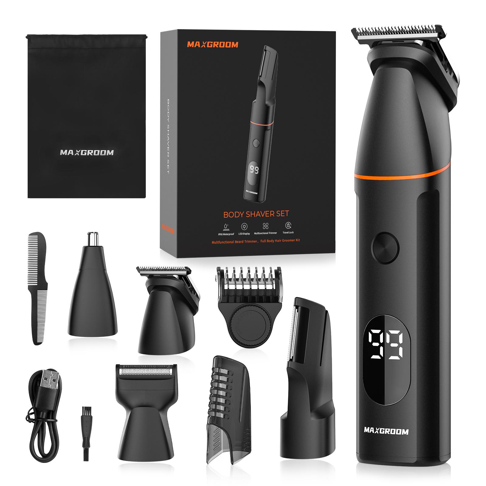 

MAXGROOM Manscape Body Hair Trimmer 4 in 1 IPX6 Waterproof Pubic & Groin Shave Electric Grooming Kit for Men Nose Beard Trimmer