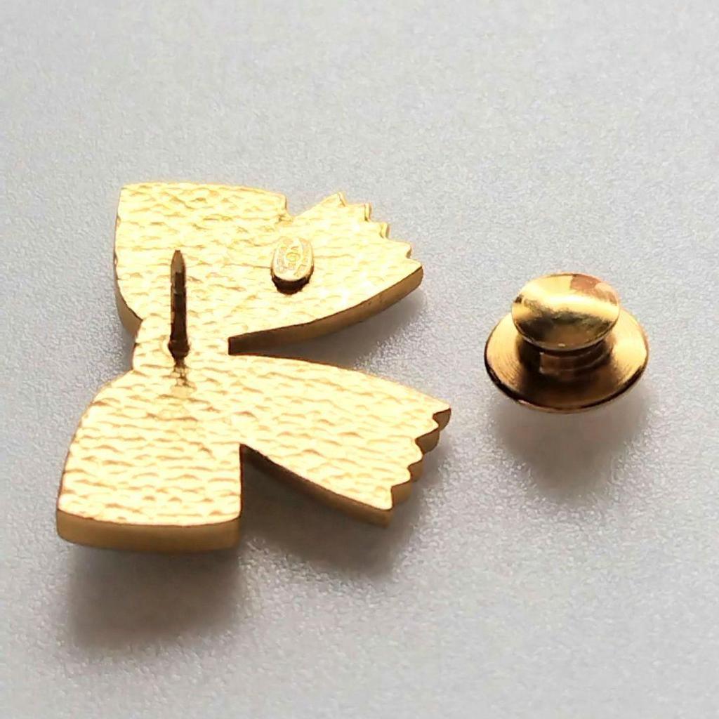 Used Chanel Ribbon Pin Brooch Coco Mark Pearl Black Gold